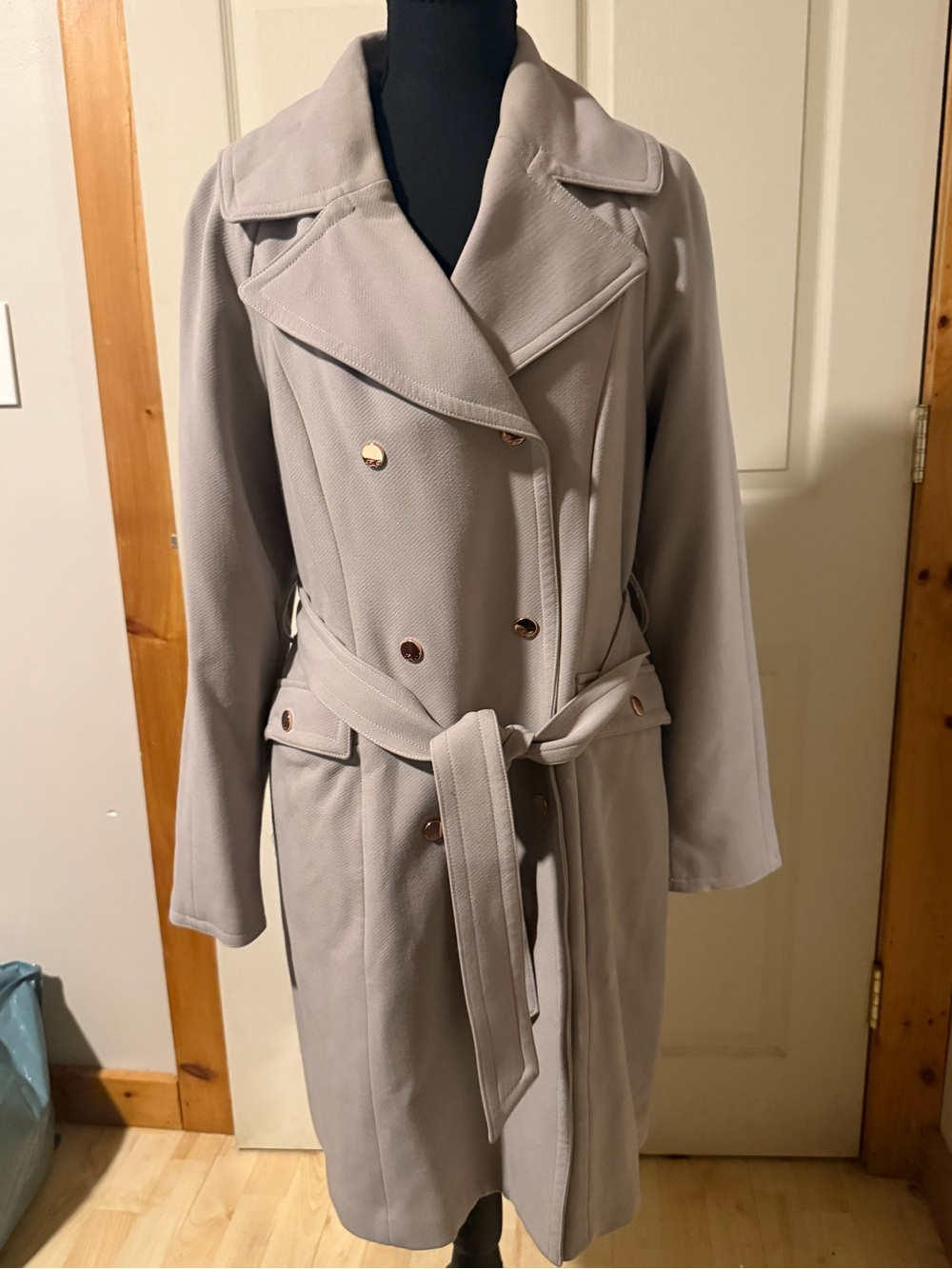 Eliza J Women's Light Taupe Double-Breasted Trench Coat with Belt, Size M